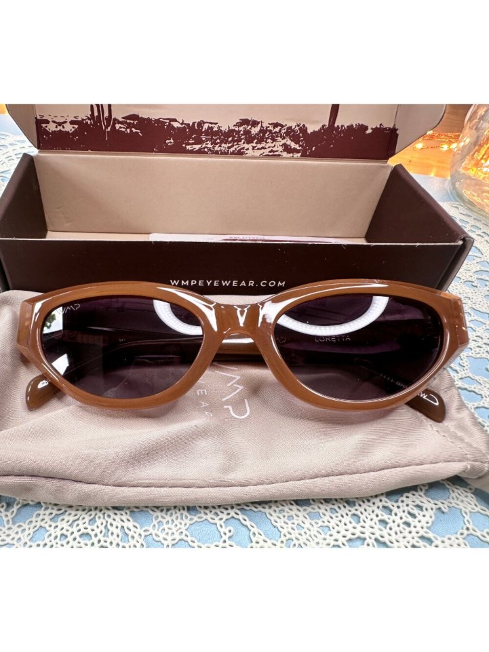 WMP Eyewear | Loretta | tan oval cat-eye acetate sunglasses | NWT